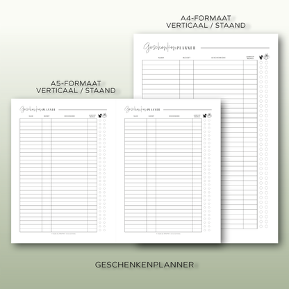 Cadeau planner & Geschenkenplanner | A4 & A5 printbare pdf