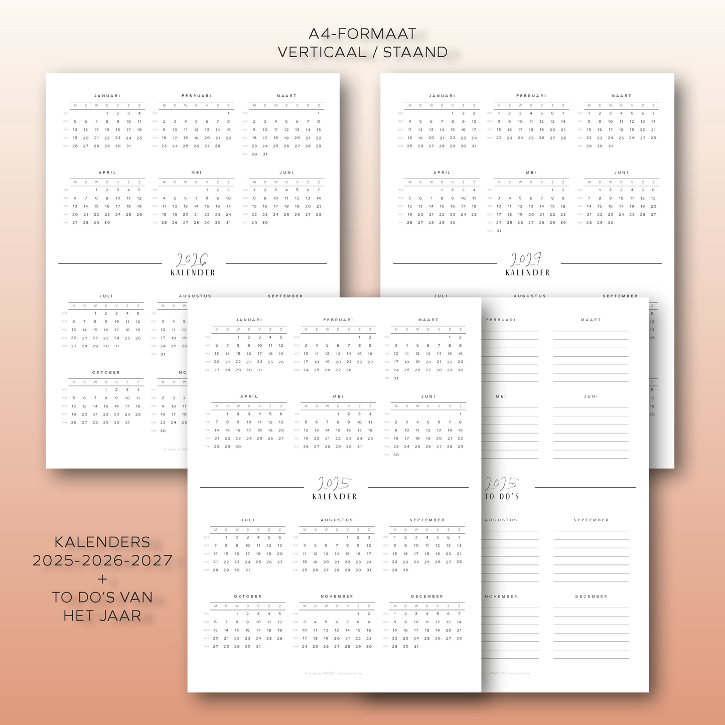 Jaarkalenders 2025 & 2026 & 2027 | A4 printbare pdf