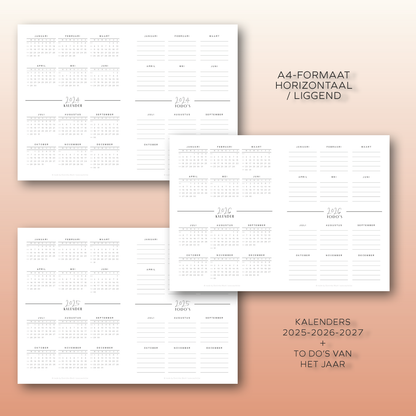 Jaarkalenders 2025 & 2026 & 2027 | A4 printbare pdf