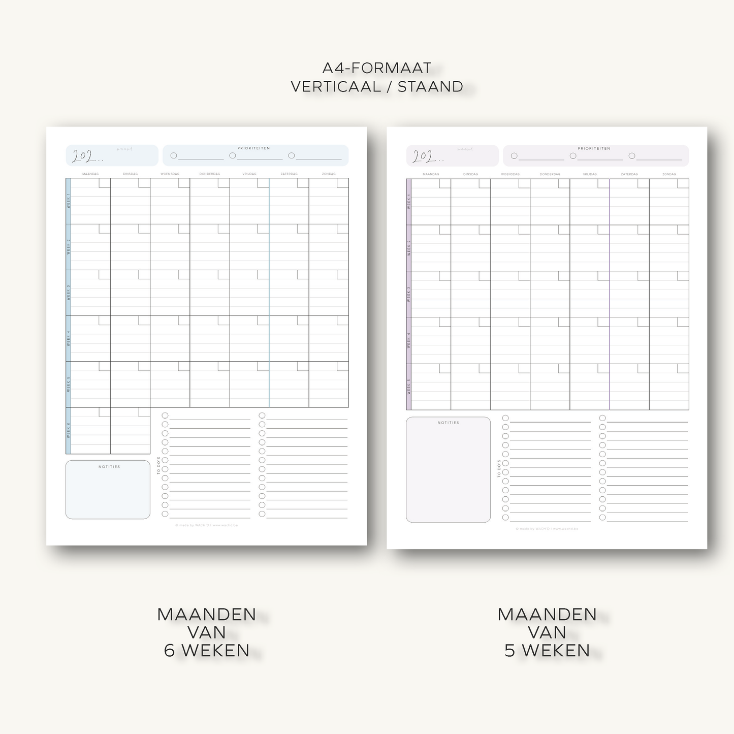 Maandplanner (ongedateerd) | A4 staand printbare pdf