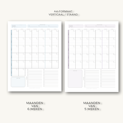 Maandplanner (ongedateerd) | A4 staand printbare pdf