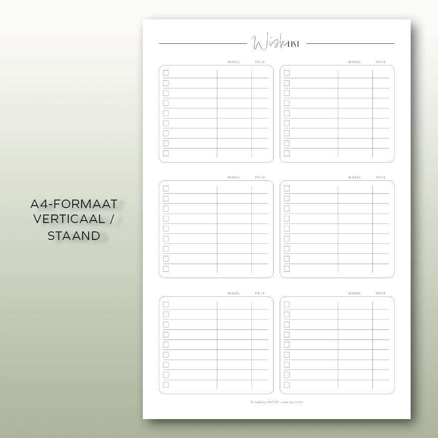 Wishlist | A4 & A5 printbare pdf