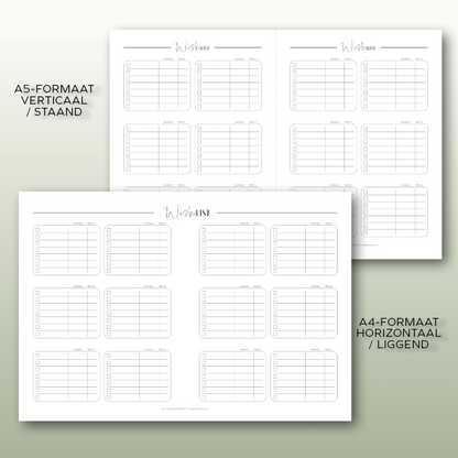 Wishlist | A4 & A5 printbare pdf