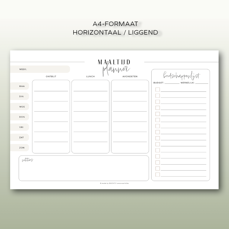 Maaltijdplanner (ongedateerd) | A4 liggend printbare pdf