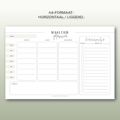 Maaltijdplanner (ongedateerd) | A4 liggend printbare pdf