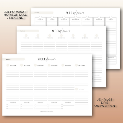 Weekplanner (ongedateerd) | A4 liggend printbare pdf