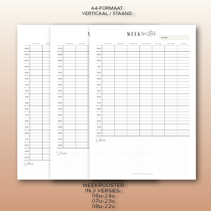 Weekrooster (ongedateerd) | A4 staand printbare pdf