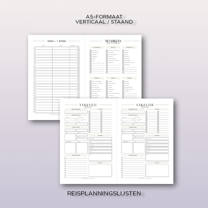 Reisplanningslijsten & vakantiedagboek | A5 printbare pdf