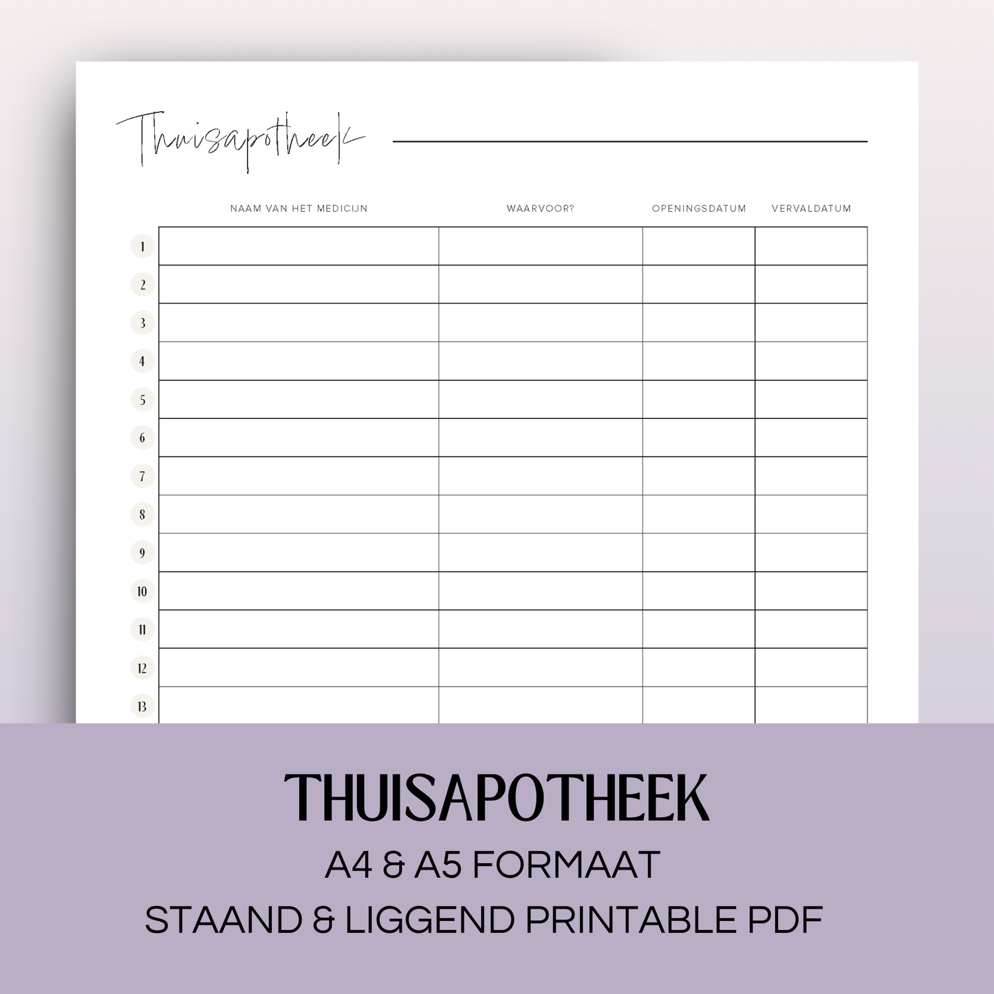 Thuisapotheek | A4 & A5 printbare pdf