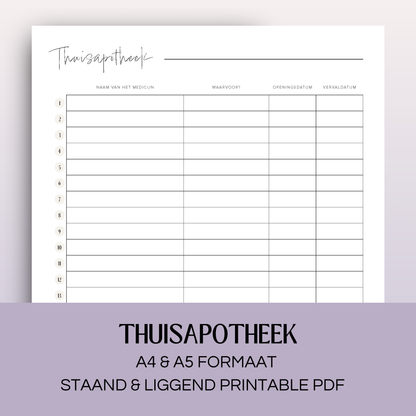 Thuisapotheek | A4 & A5 printbare pdf