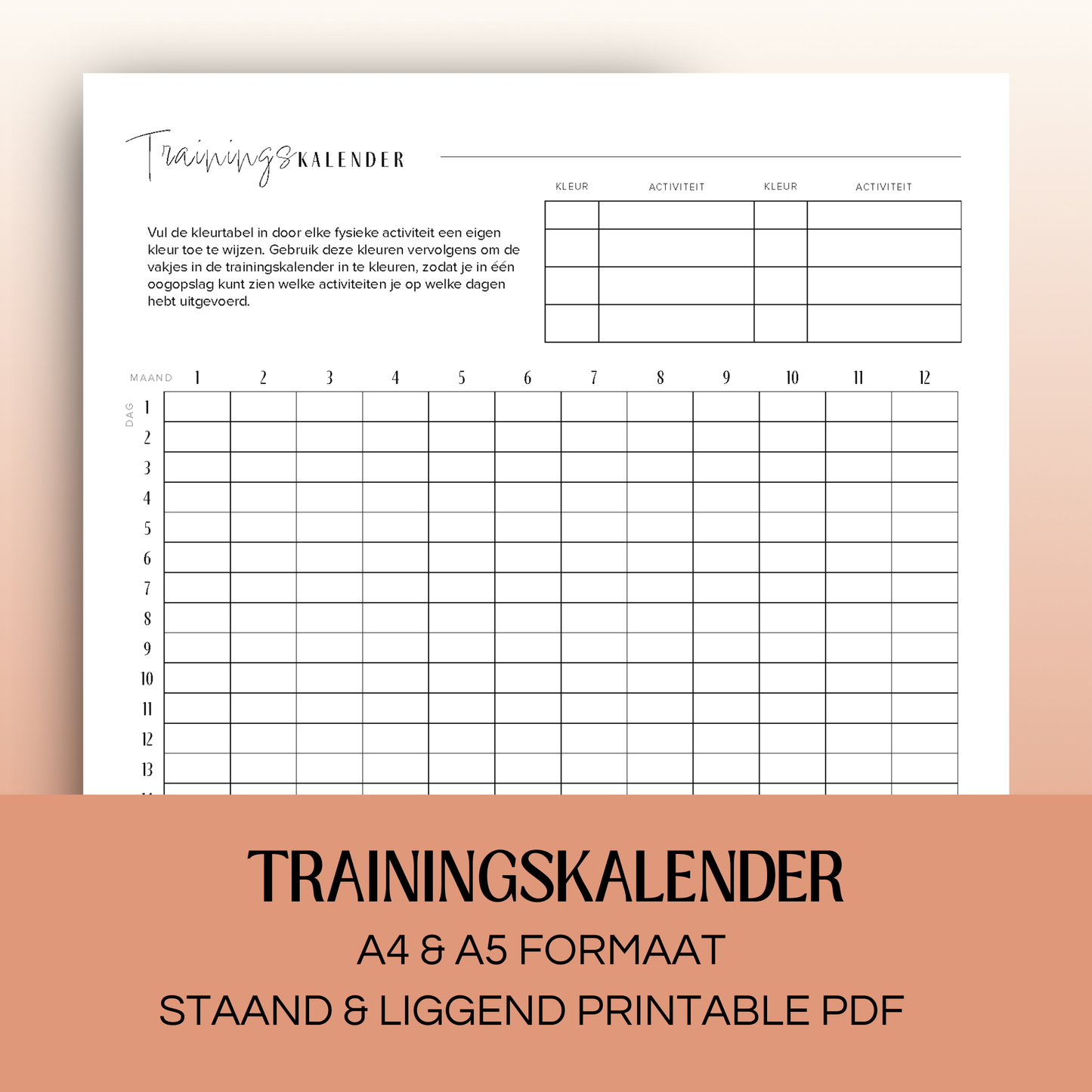 Trainingskalender | A4 & A5 printbare pdf