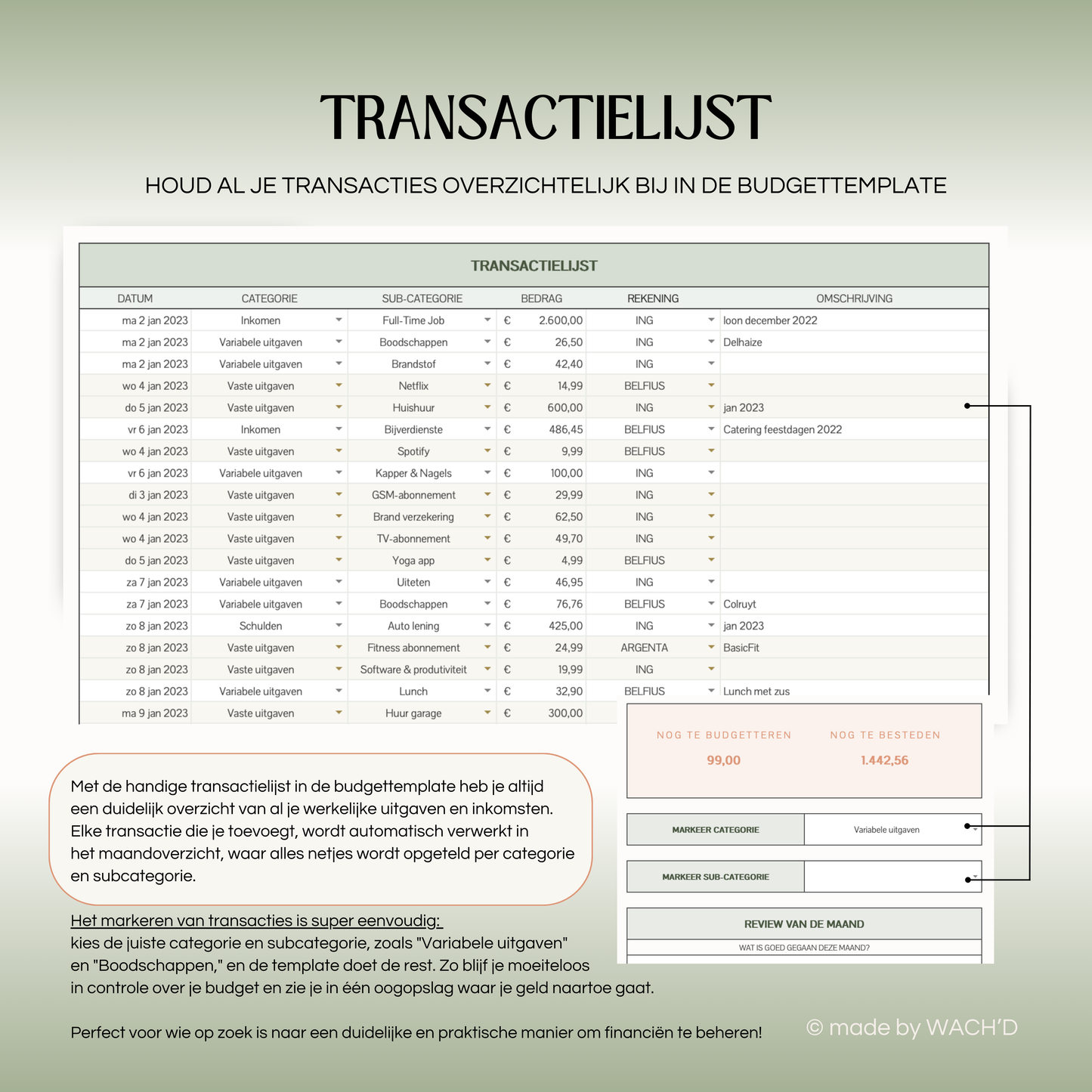 Eenvoudige Budgetplanner (1 tab) | Google Sheets | Groen & Oranje