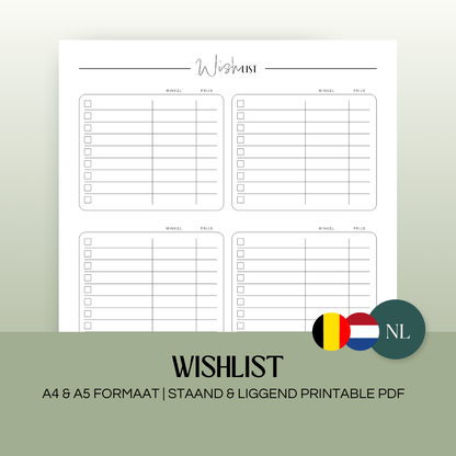 Wishlist | A4 & A5 printbare pdf