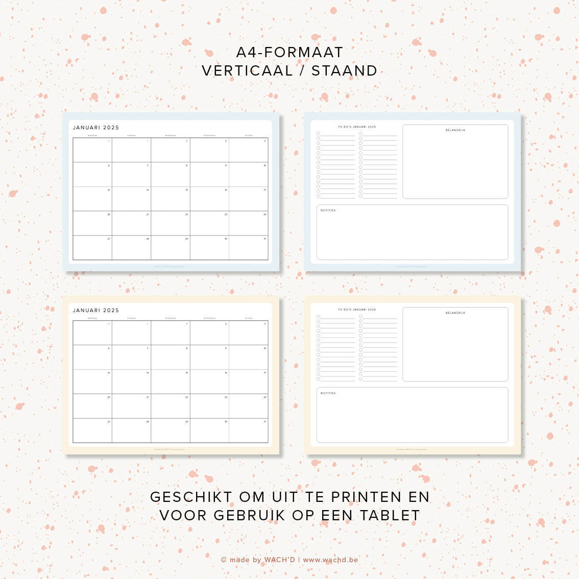 Maandkalenders Ma-Vr 2025 | A4 liggend printbare pdf