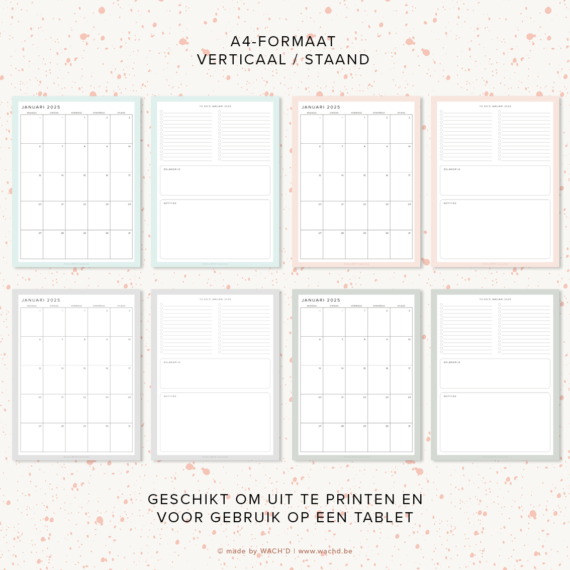 Maandkalenders Ma-Vr 2025 | A4 staand printbare pdf