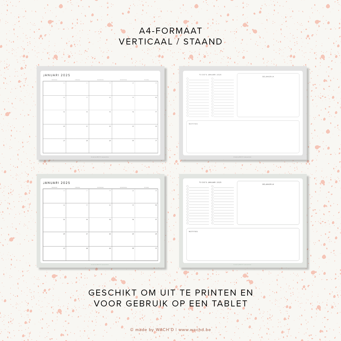 Maandkalenders Ma-Vr 2025 | A4 liggend printbare pdf