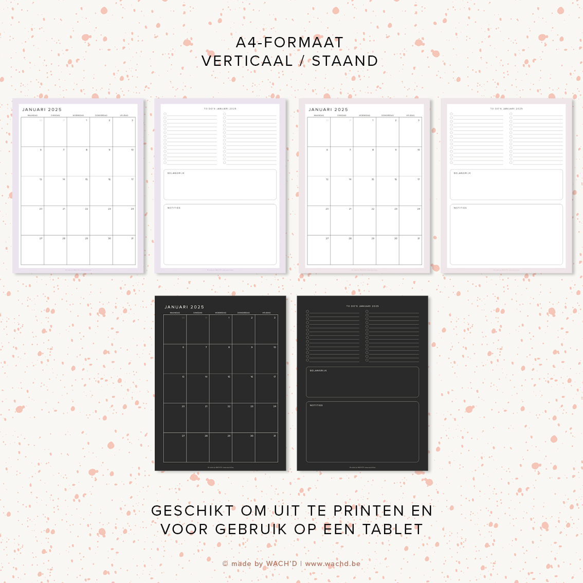 Maandkalenders Ma-Vr 2025 | A4 staand printbare pdf