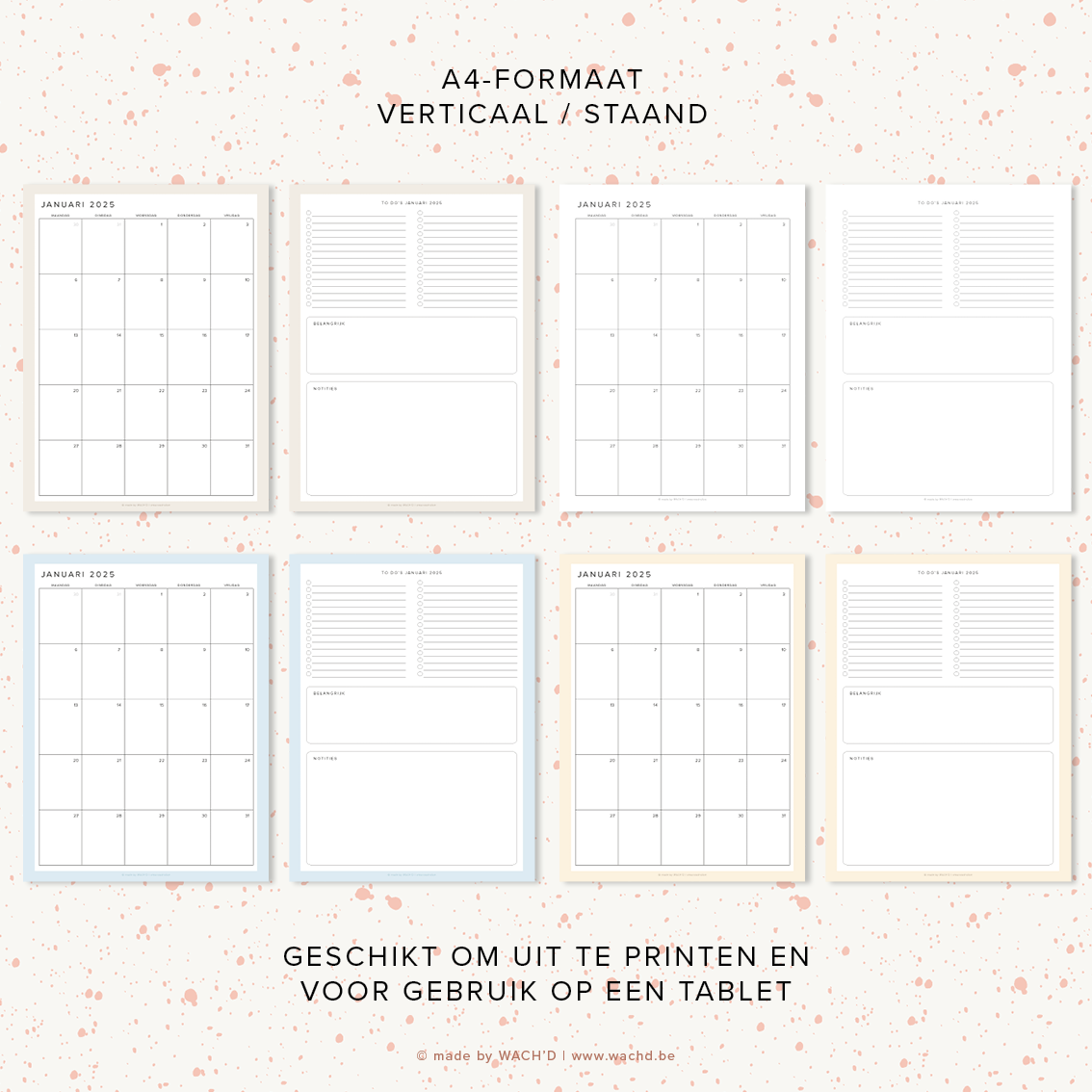 Maandkalenders Ma-Vr 2025 | A4 staand printbare pdf