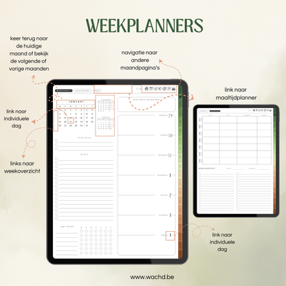 Nederlandse Digitale Planner 2026 | tablet planner | groen & bruin