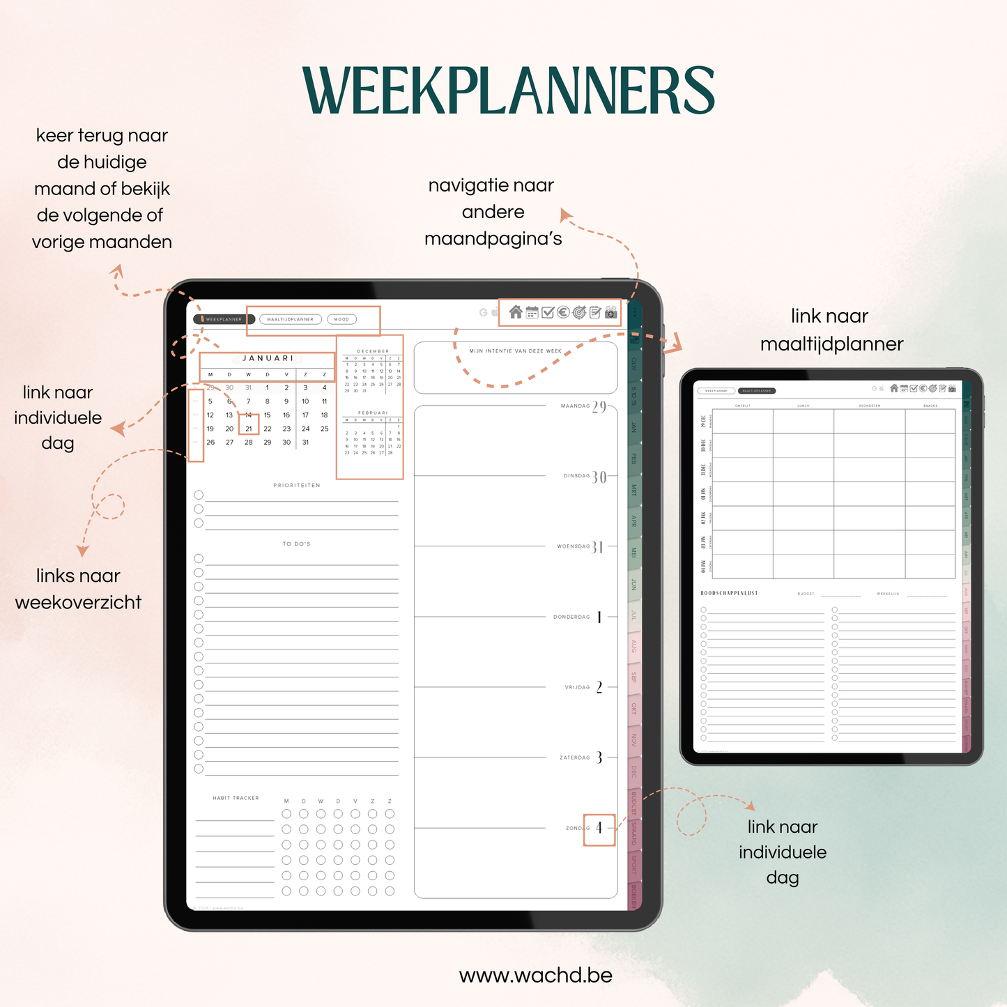 Nederlandse Digitale Planner 2026 | tablet planner | zeegroen & roze