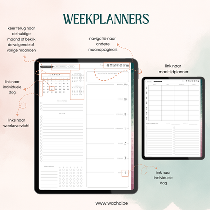 Nederlandse Digitale Planner 2026 | tablet planner | zeegroen & roze
