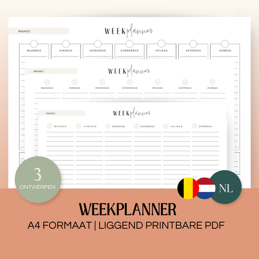 Weekplanner (ongedateerd) | A4 liggend printbare pdf