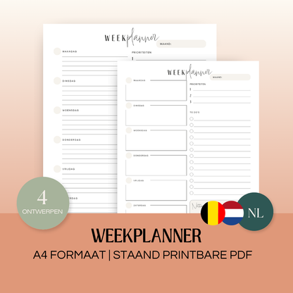 Weekplanner (ongedateerd) | A4 staand printbare pdf