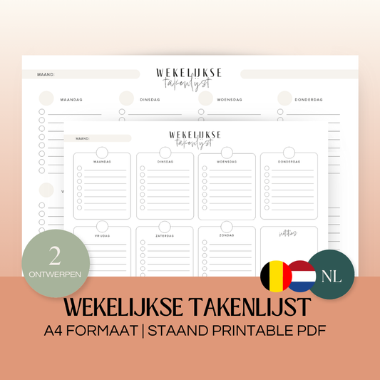 Wekelijkse takenlijst (ongedateerd) | A4 liggend printbare pdf