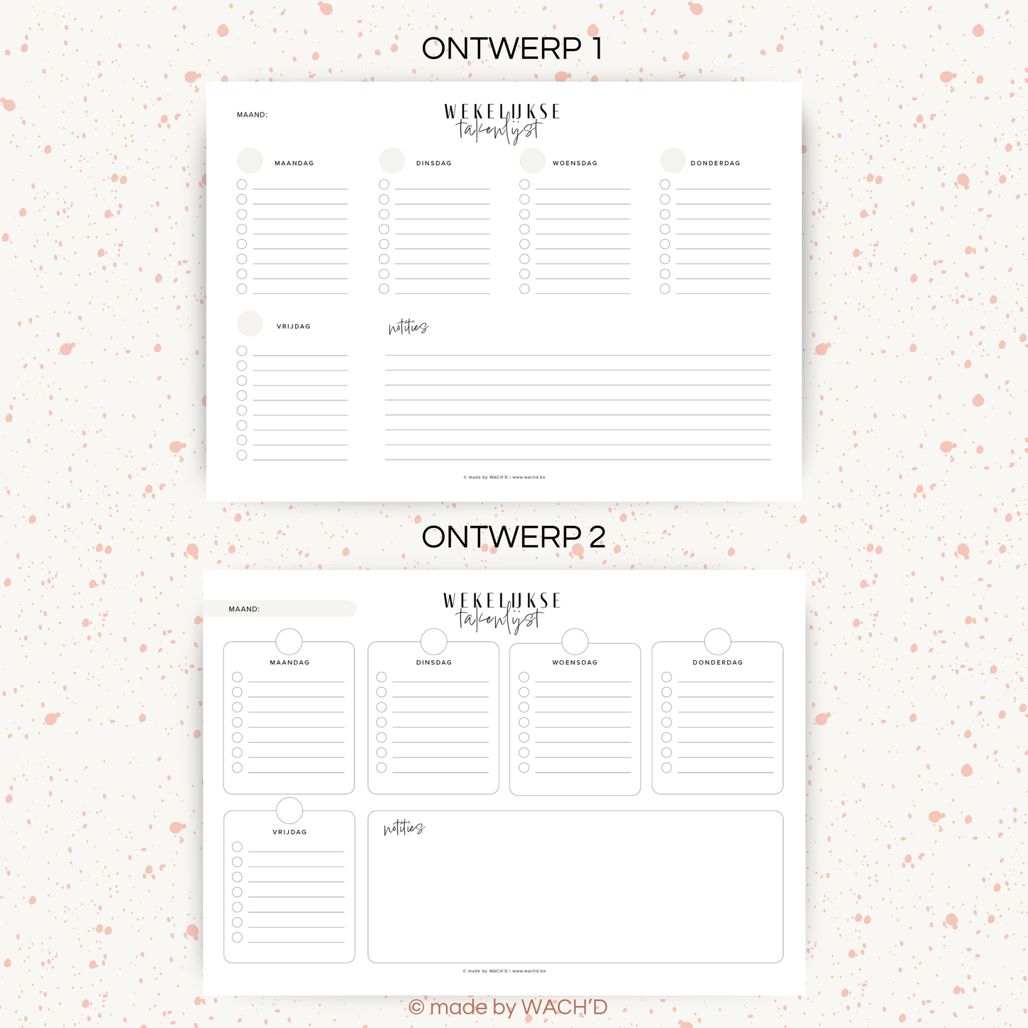 Wekelijkse takenlijst maandag-vrijdag (ongedateerd) | A4 liggend printbare pdf