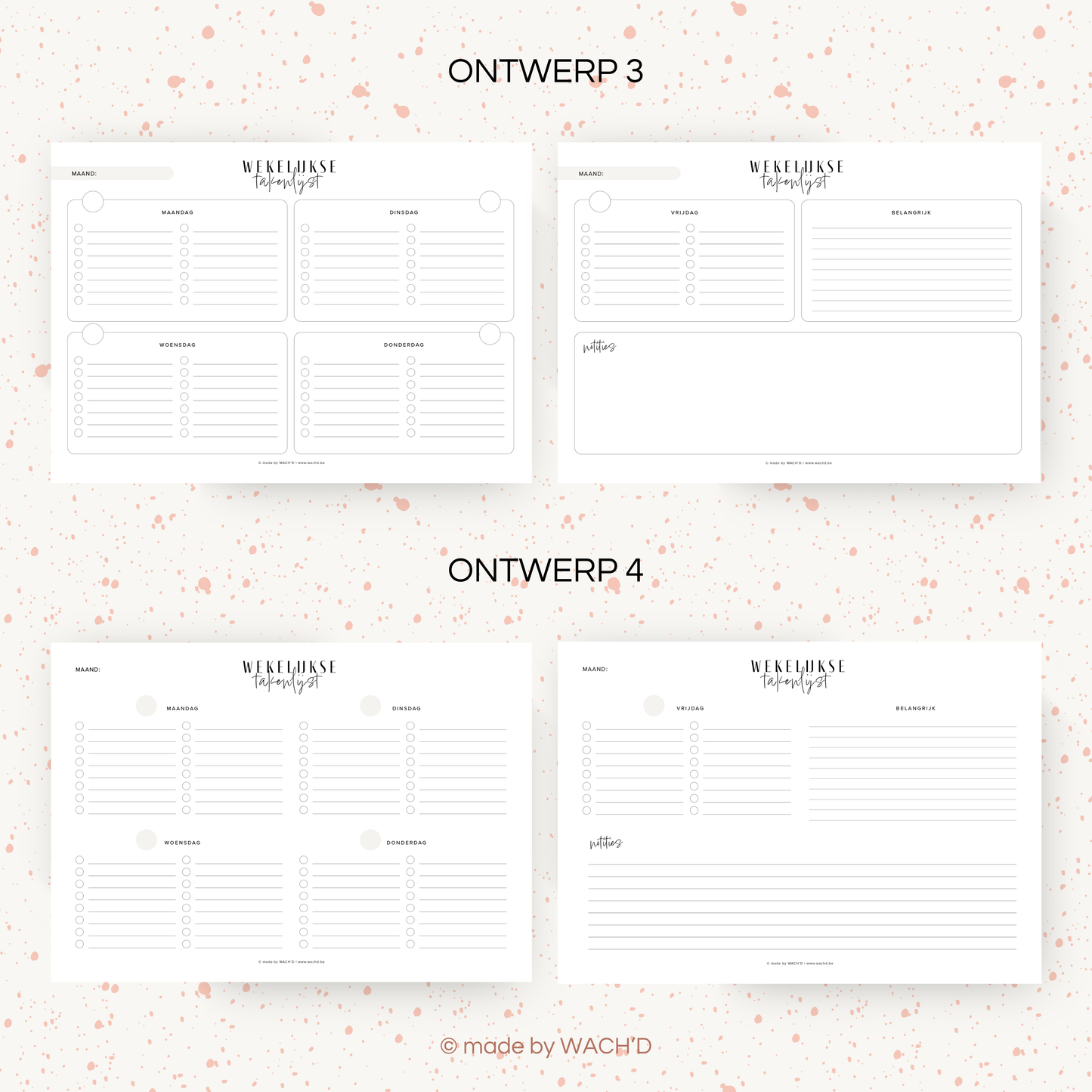 Wekelijkse takenlijst maandag-vrijdag (ongedateerd) | A4 liggend printbare pdf