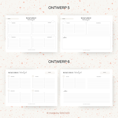 Wekelijkse takenlijst maandag-vrijdag (ongedateerd) | A4 liggend printbare pdf