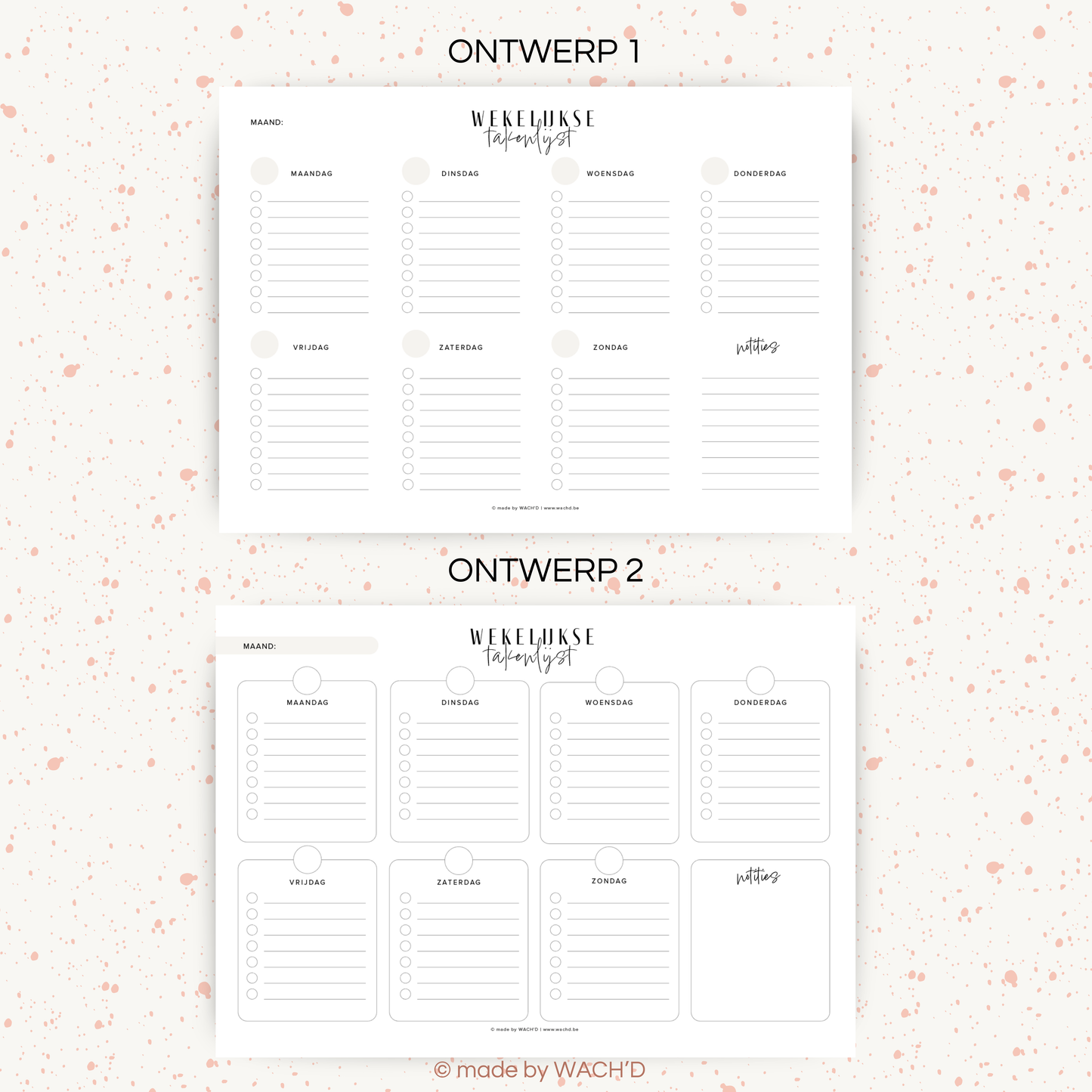 Wekelijkse takenlijst maandag-zondag (ongedateerd) | A4 liggend printbare pdf