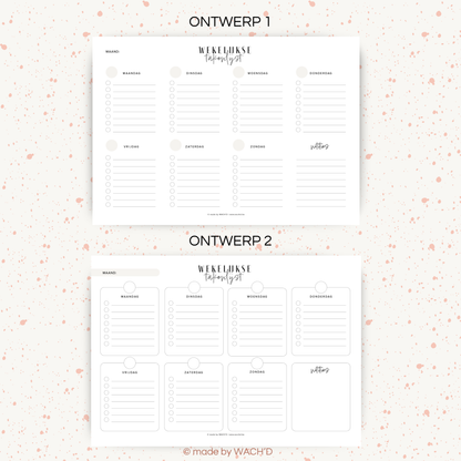 Wekelijkse takenlijst maandag-zondag (ongedateerd) | A4 liggend printbare pdf