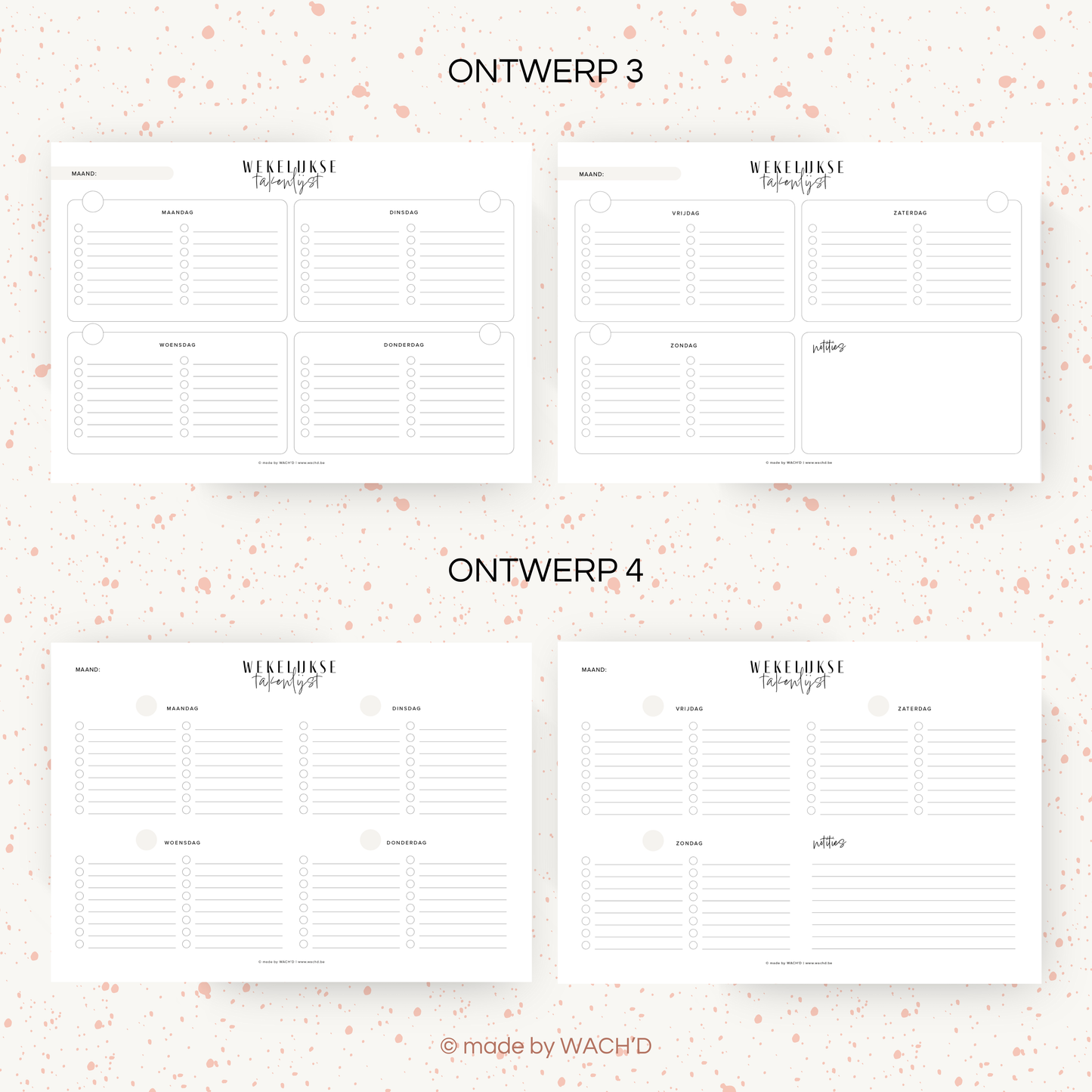 Wekelijkse takenlijst maandag-zondag (ongedateerd) | A4 liggend printbare pdf