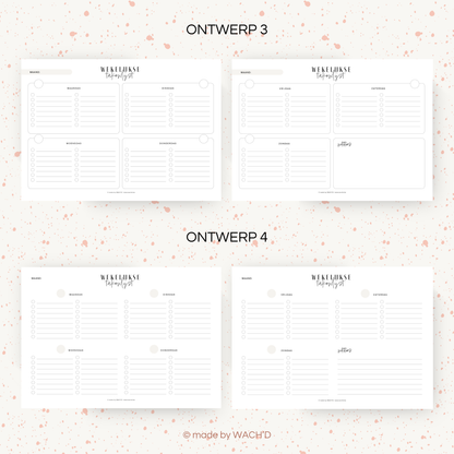 Wekelijkse takenlijst maandag-zondag (ongedateerd) | A4 liggend printbare pdf