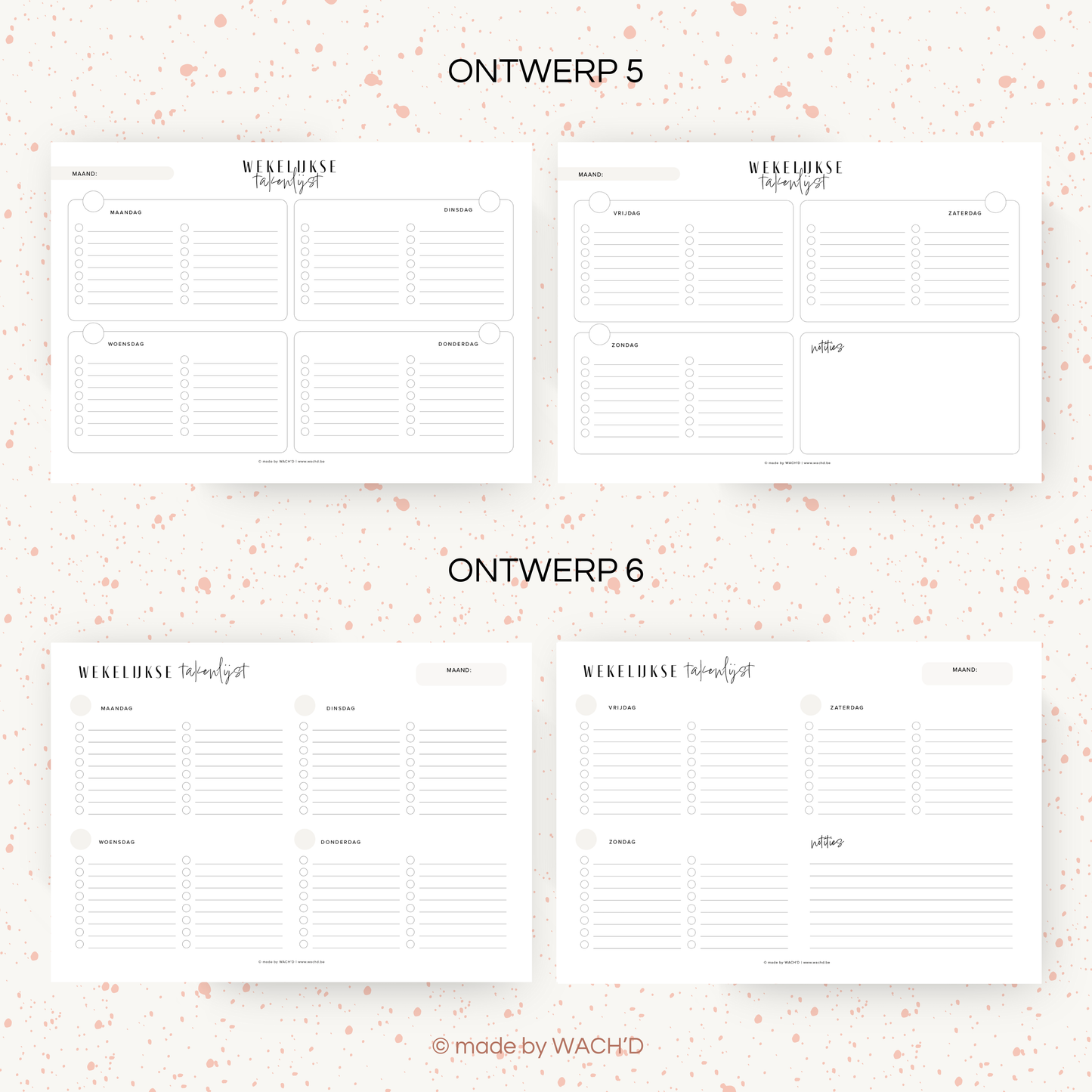 Wekelijkse takenlijst maandag-zondag (ongedateerd) | A4 liggend printbare pdf