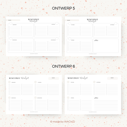 Wekelijkse takenlijst maandag-zondag (ongedateerd) | A4 liggend printbare pdf