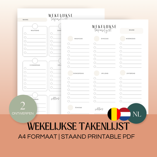 Wekelijkse takenlijst (ongedateerd) | A4 staand printbare pdf