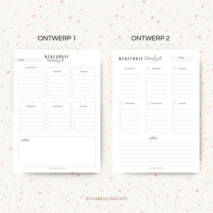 Wekelijkse takenlijst maandag-vrijdag (ongedateerd) | A4 staand printbare pdf