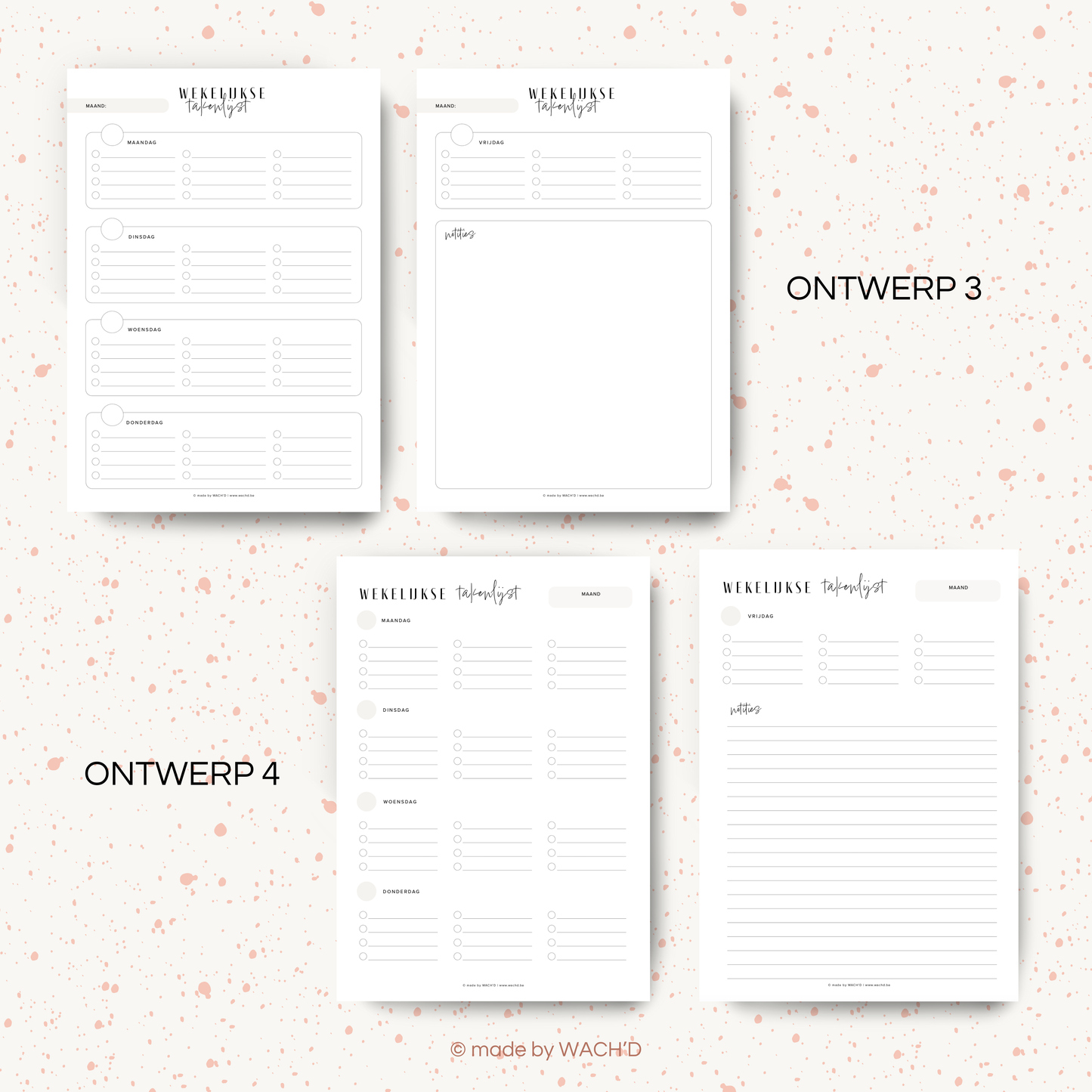 Wekelijkse takenlijst maandag-vrijdag (ongedateerd) | A4 staand printbare pdf