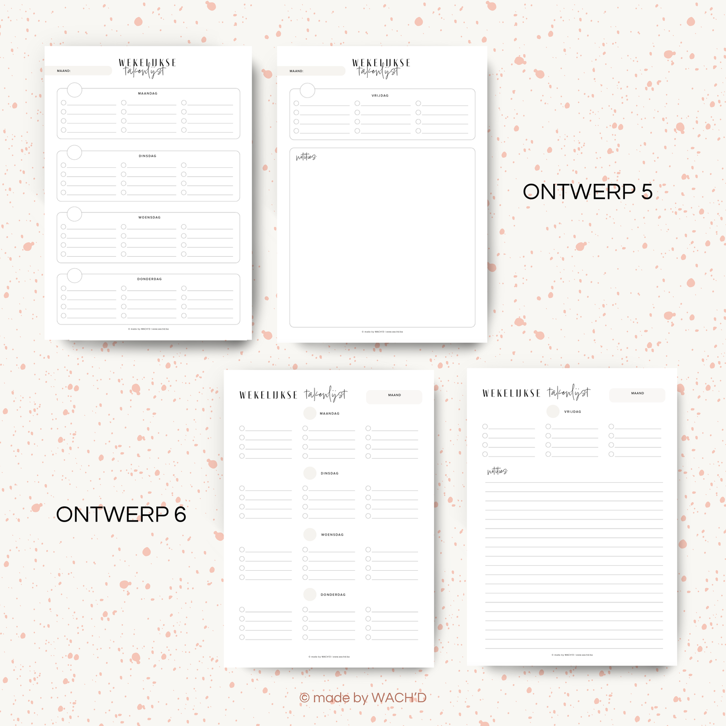 Wekelijkse takenlijst maandag-vrijdag (ongedateerd) | A4 staand printbare pdf