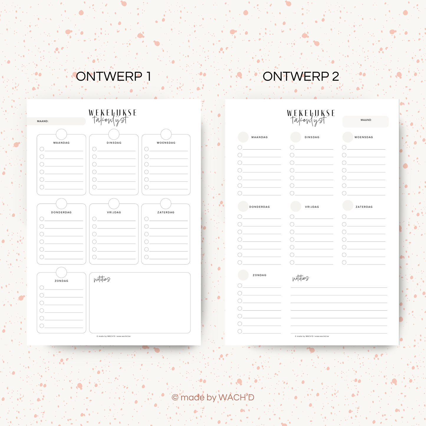 Wekelijkse takenlijst maandag-zondag (ongedateerd) | A4 staand printbare pdf