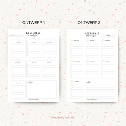 Wekelijkse takenlijst maandag-zondag (ongedateerd) | A4 staand printbare pdf