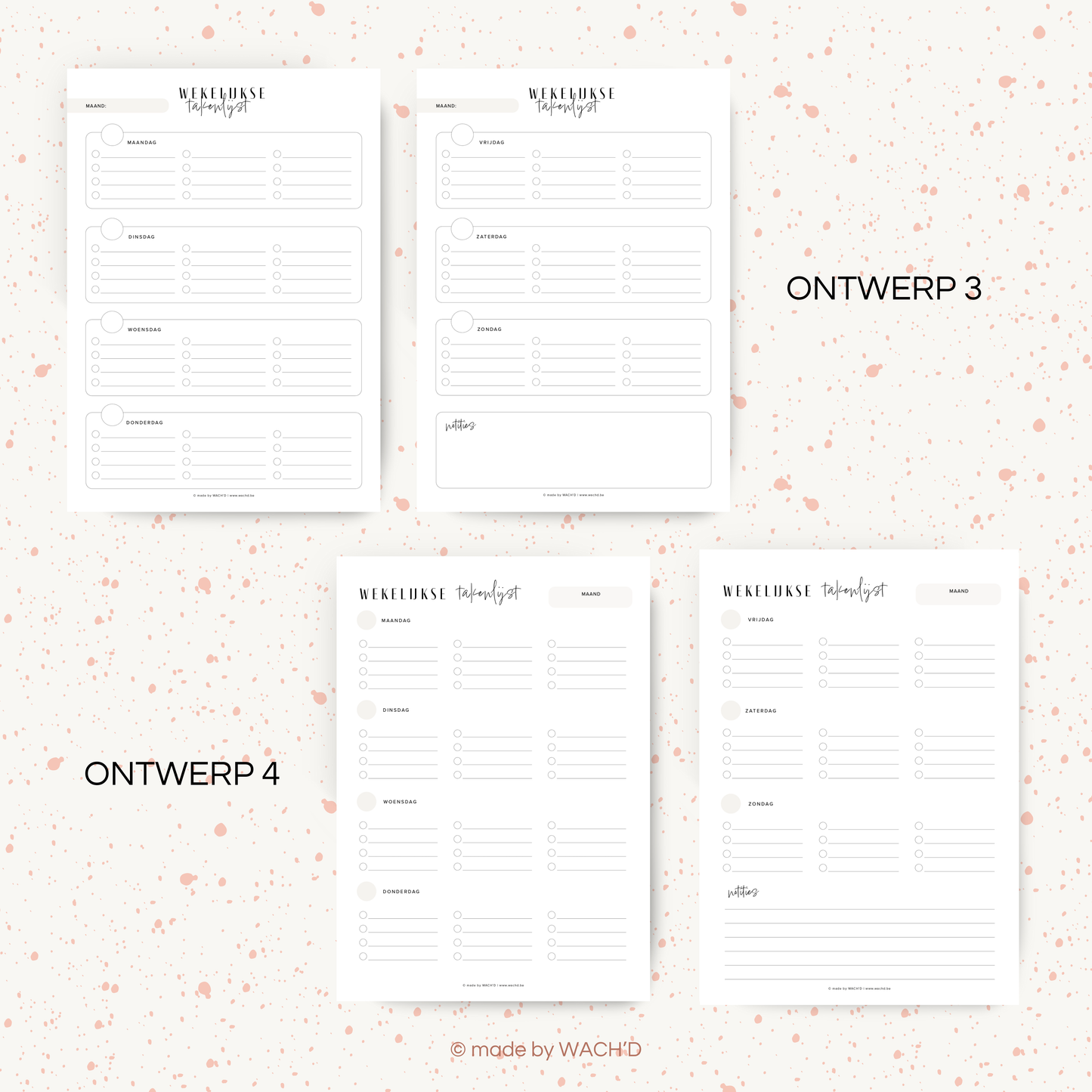 Wekelijkse takenlijst maandag-zondag (ongedateerd) | A4 staand printbare pdf