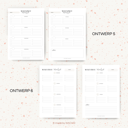 Wekelijkse takenlijst maandag-zondag (ongedateerd) | A4 staand printbare pdf