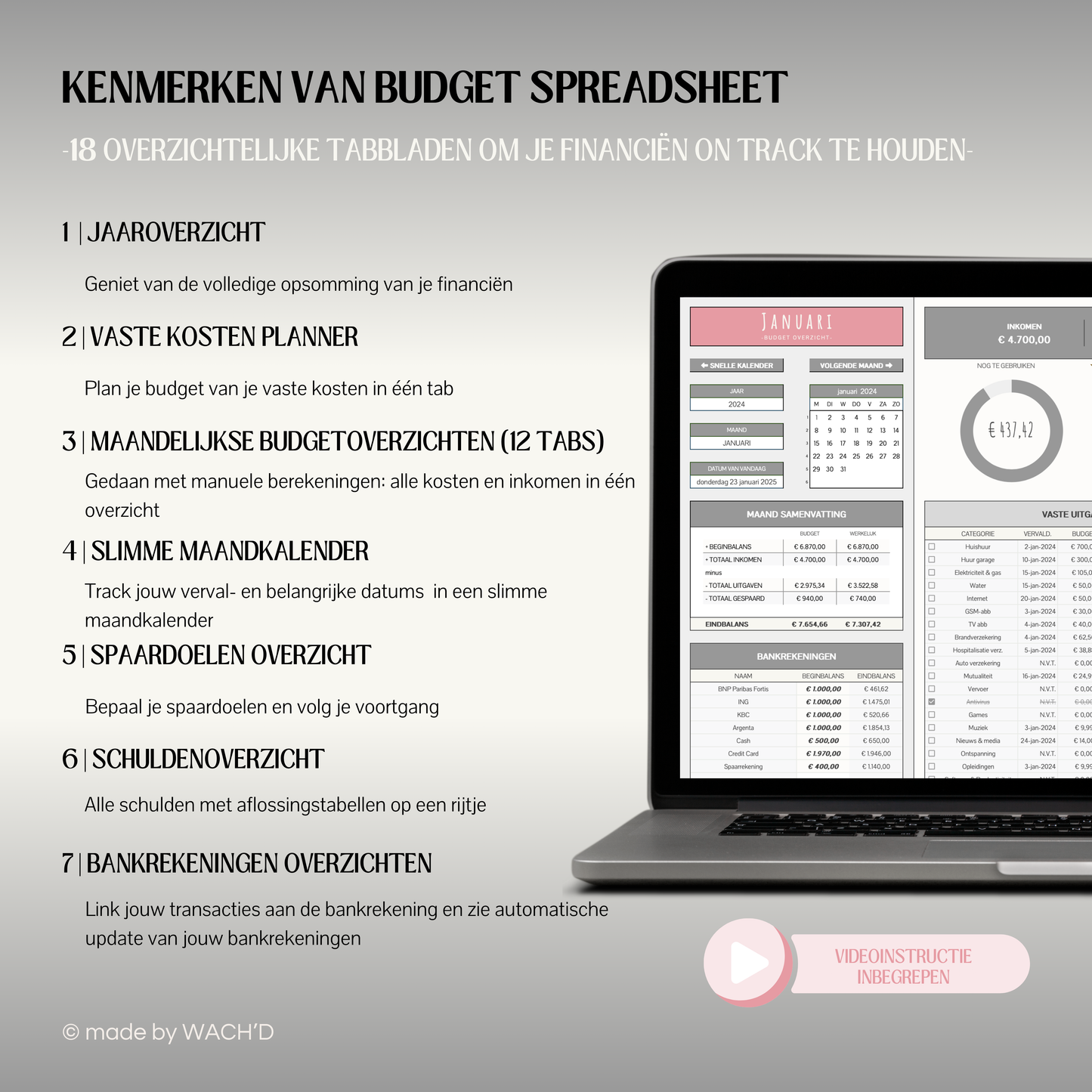 Ultieme Jaarlijkse Budgetplanner | Google Sheets | Grijs & Roze