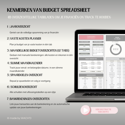 Ultieme Jaarlijkse Budgetplanner | Google Sheets | Grijs & Roze