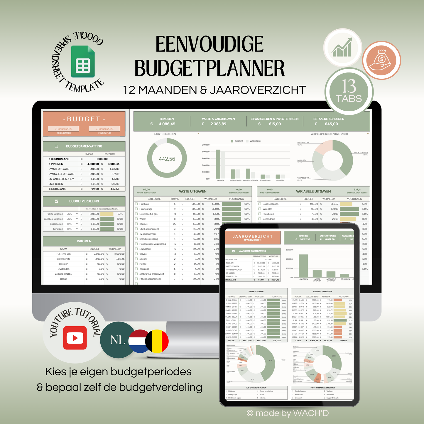 Eenvoudige Jaarlijkse Budgetplanner | Google Sheets | Groen & Oranje