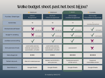 Eenvoudige Jaarlijkse Budgetplanner | Google Sheets | Nederlandse Budgetplanner | Blauw & Beige (donkere modus)
