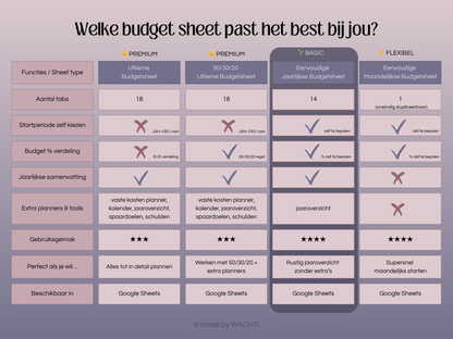 Eenvoudige Jaarlijkse Budgetplanner | Google Sheets | Nederlandse Budgetplanner | Paars & Roze (donkere modus)